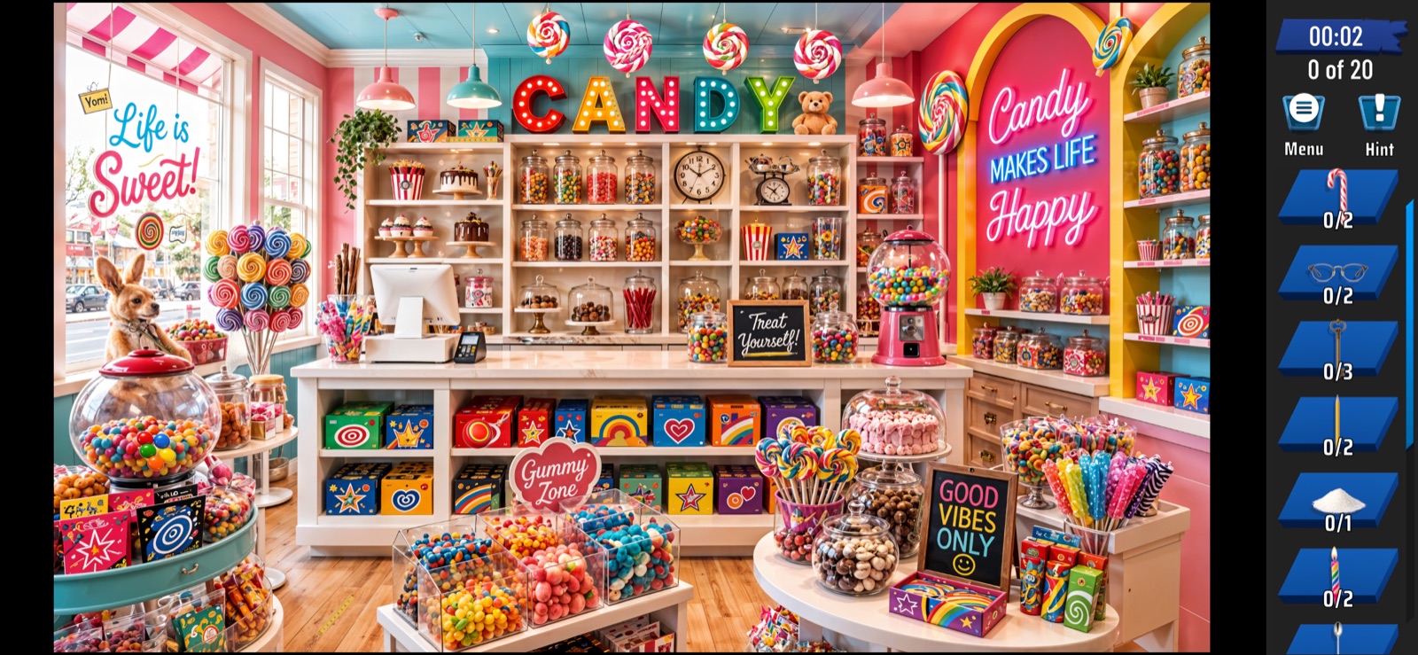 Actual Solo gameplay in a candy-shop location, using Guest review state.