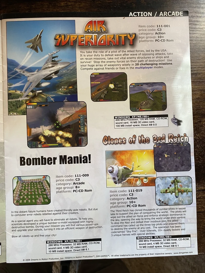 Original DIM-GAMES catalog photograph: Action & arcade · 2