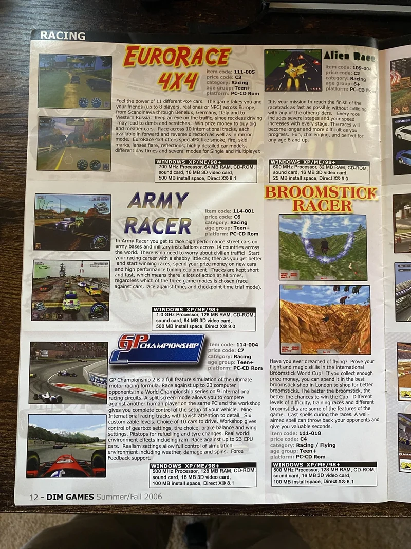 Original DIM-GAMES catalog photograph: Racing · 1